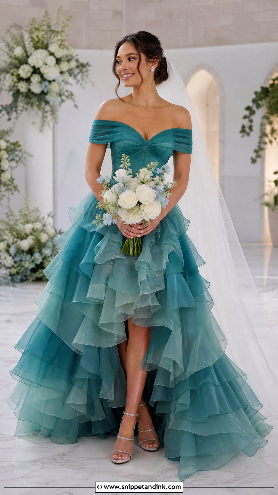 Teal Tiered Organza Wedding Dress - Snippet and Ink - 25 Teal Wedding Dress Ideas