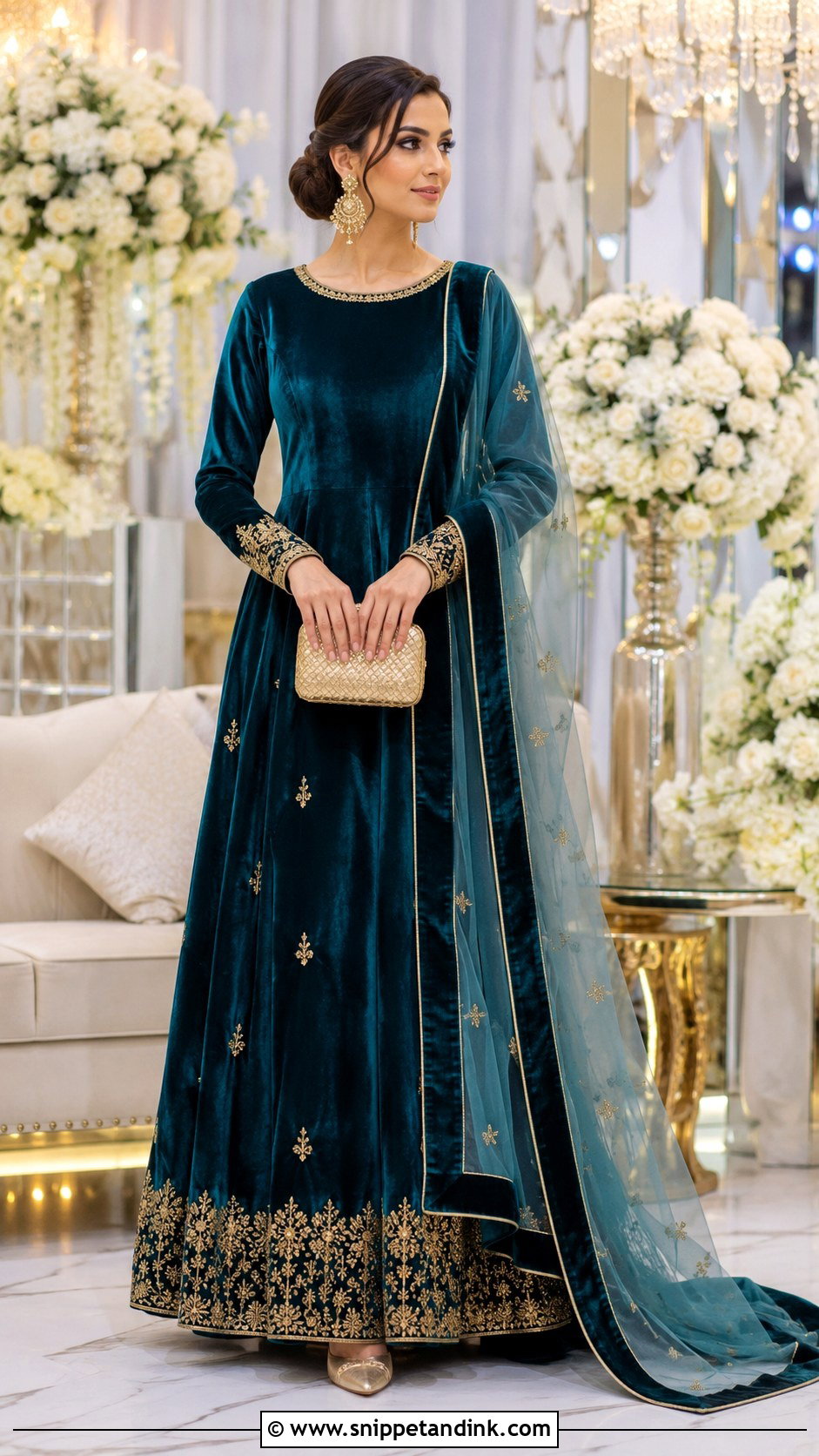 Teal Velvet Walima Bridal Gown - Snippet and Ink - 20 Walima Brides Ideas