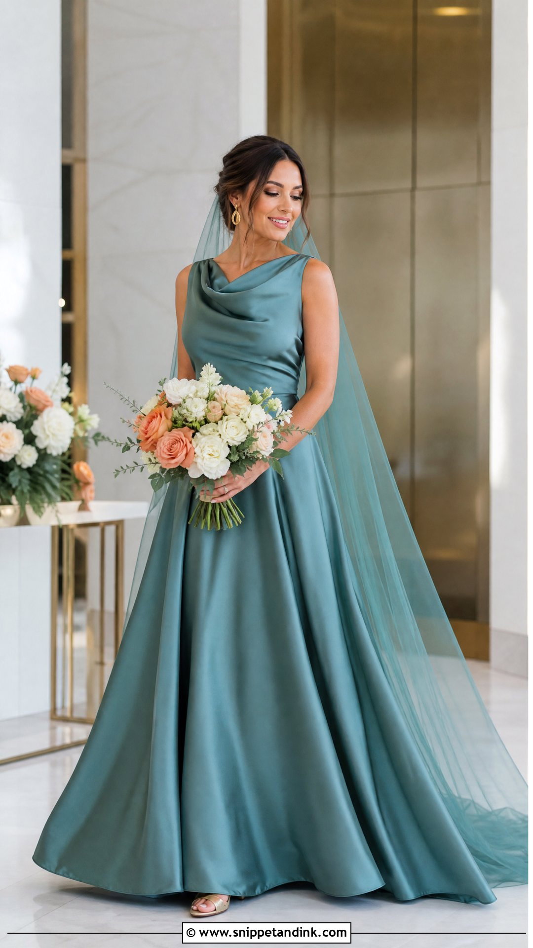 Teal Wedding Dress With Gold Accessories - Snippet and Ink - 20 Nontraditional Wedding Dress Color Ideas