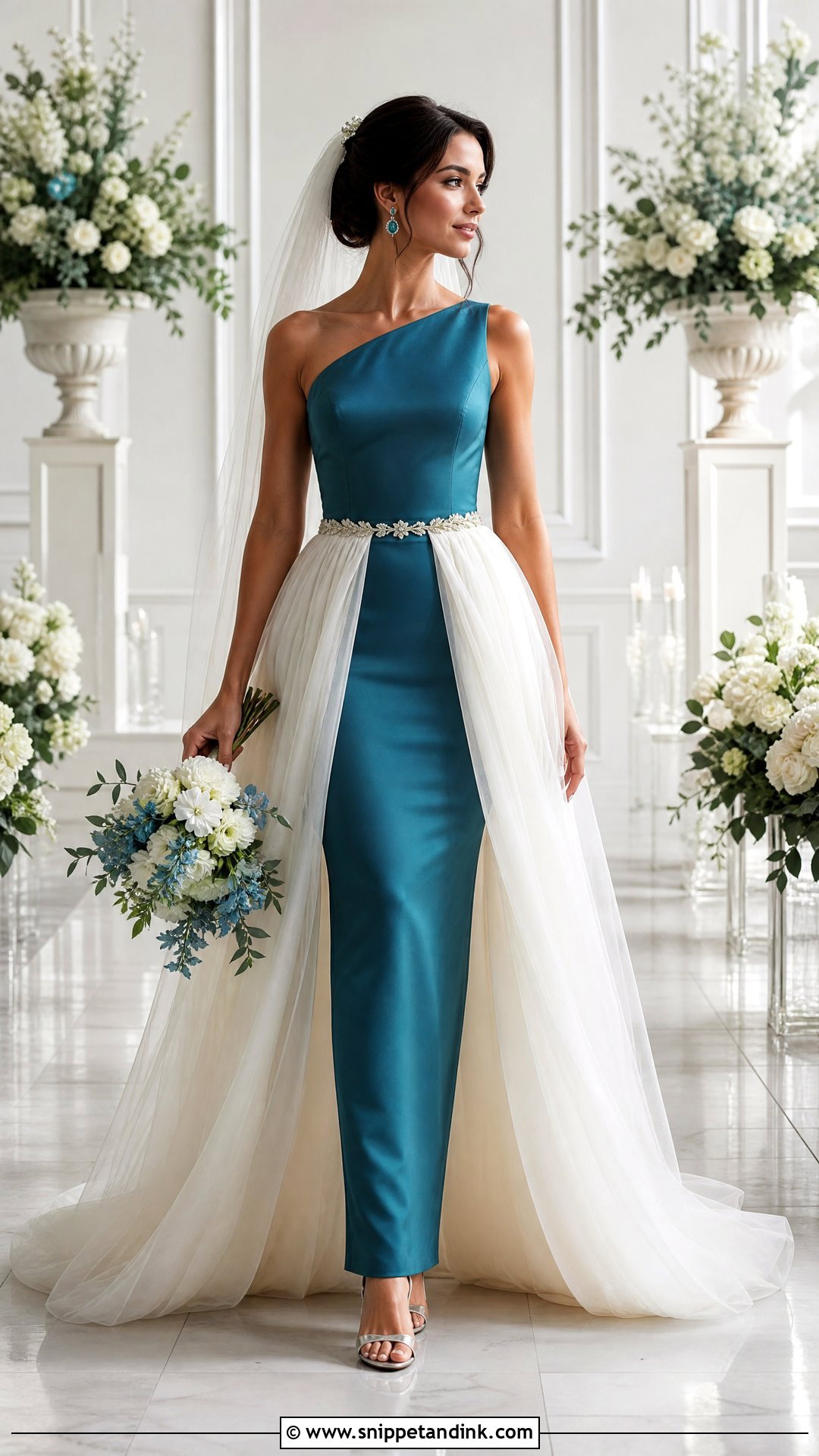 Teal Wedding Dress With Ivory Overskirt - Snippet and Ink - 20 Pop of Color Wedding Dress Ideas