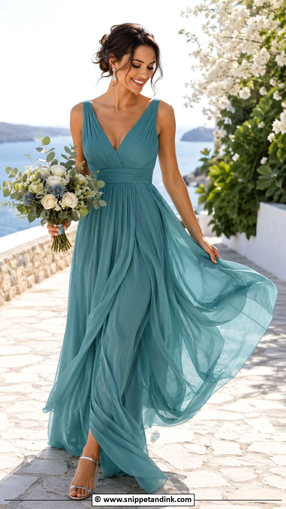 Teal Wedding Dress With Metallic Sandals - Snippet and Ink - 30 Colorful Wedding Dress Ideas