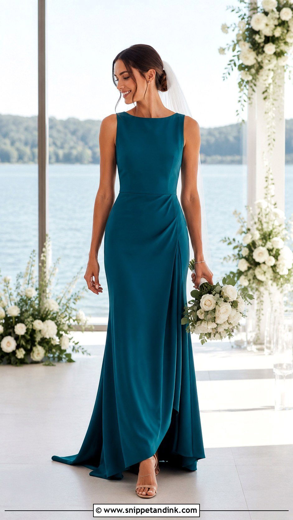 Teal Wedding Dress With Simple Jewelry - Snippet and Ink - 25 Wedding Dresses with Color