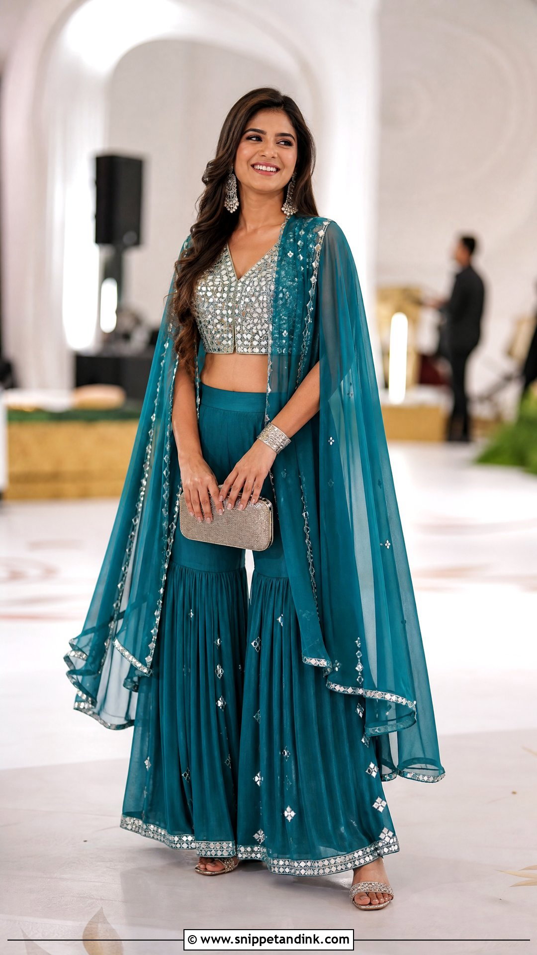 Teal Wedding Garba Cape Sharara - Snippet and Ink - 20 Wedding Garba Outfit Ideas