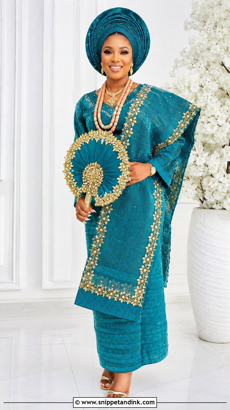 Teal Yoruba Bride Attire - Snippet and Ink - 25 Yoruba Traditional Wedding Attire for Bride Ideas