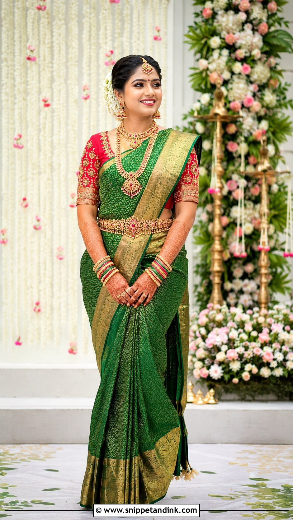 Telugu Bride Green Silk Saree - Snippet and Ink - 25 Telugu Bride Ideas