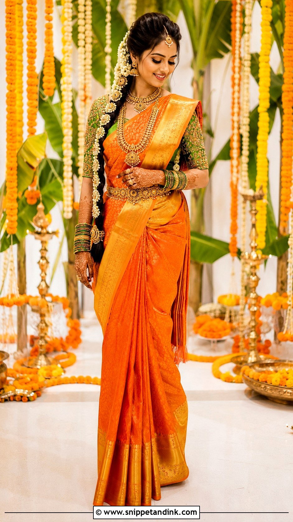 Telugu Bride Orange Silk Saree - Snippet and Ink - 25 Telugu Bride Ideas