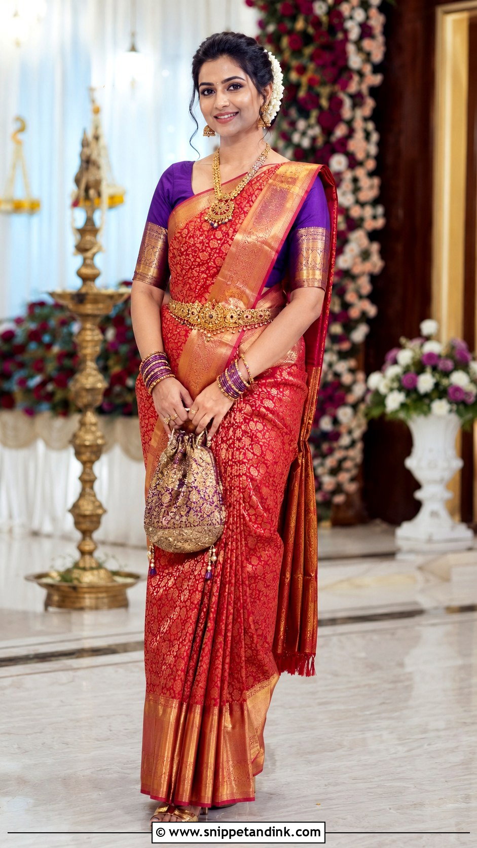 Temple Border Blouse With Pattu Saree - Snippet and Ink - 20 Grand Blouse Designs for Marriage