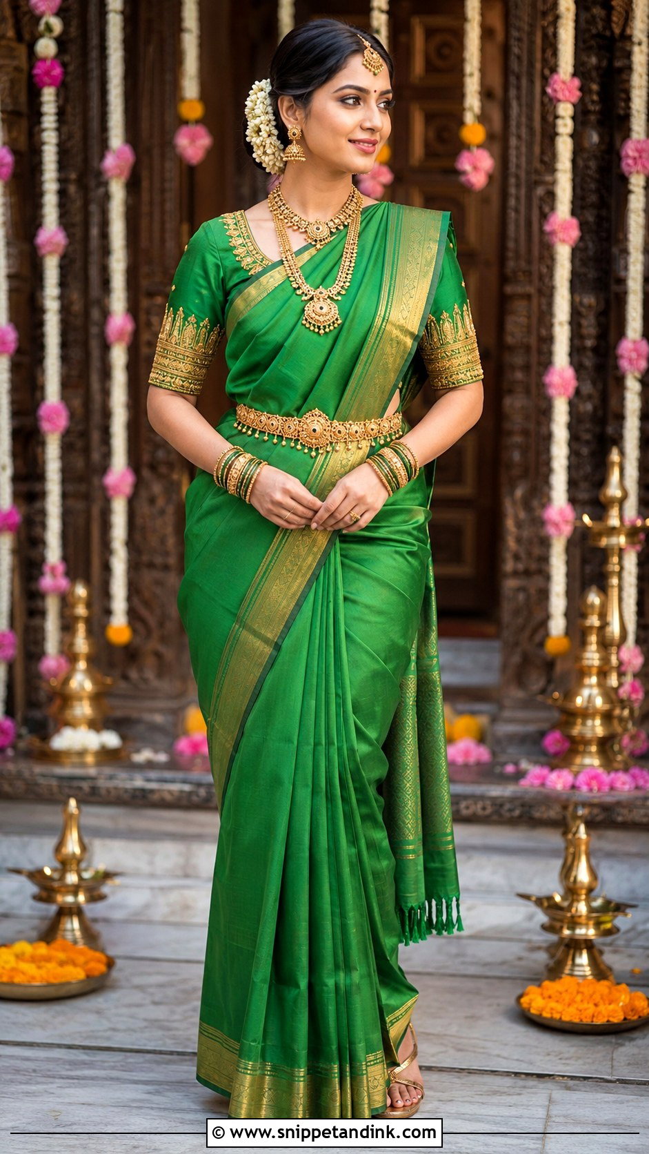 Temple Border Blouse With Saree - Snippet and Ink - 25 Traditional Blouse Designs Weddings