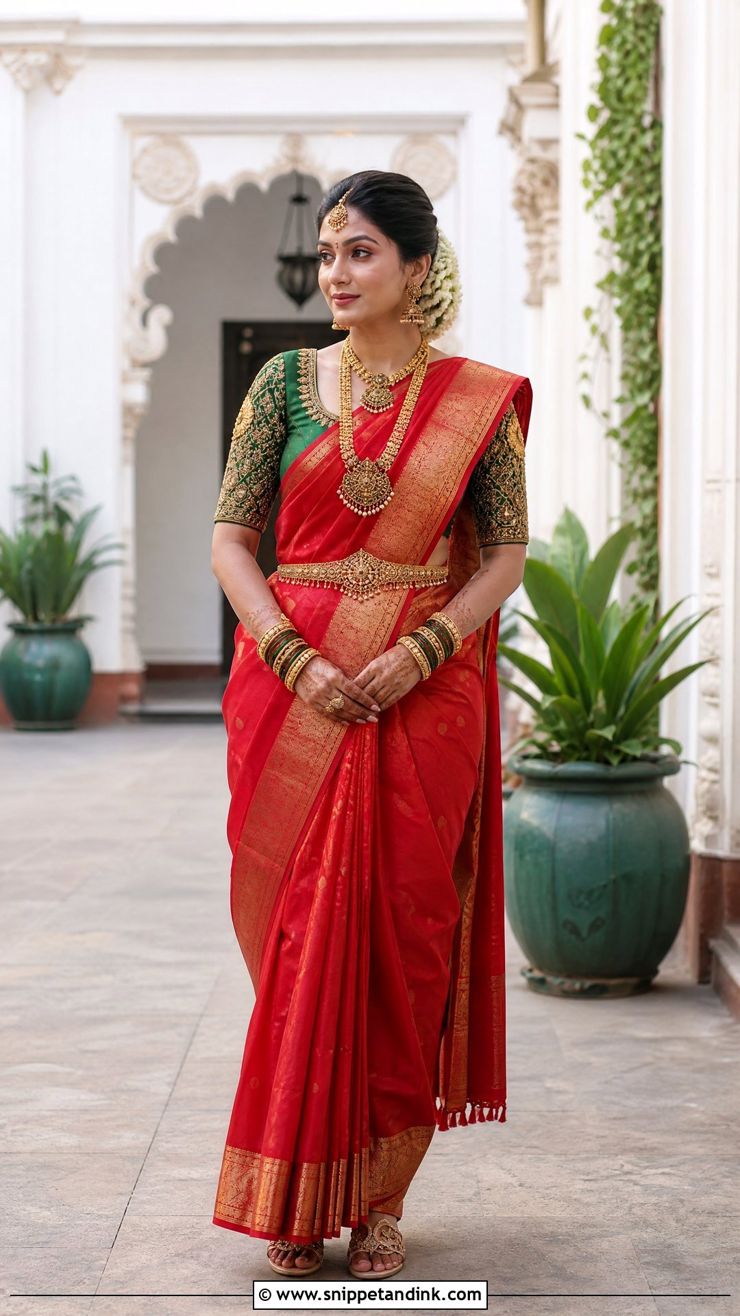 Temple Border Bridal Blouse Maggam Work Design - Snippet and Ink - 20 Latest Bridal Blouse Maggam Work Designs