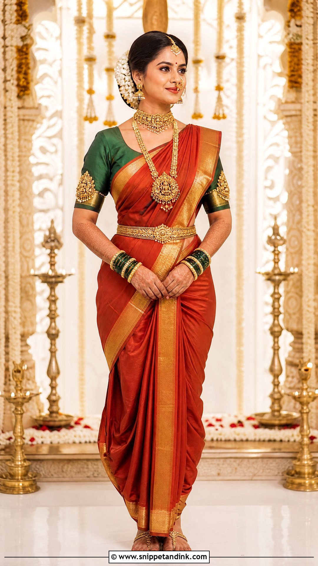 Temple Jewelry Nauvari Bride Look - Snippet and Ink - 20 Nauvari Bride Look Ideas