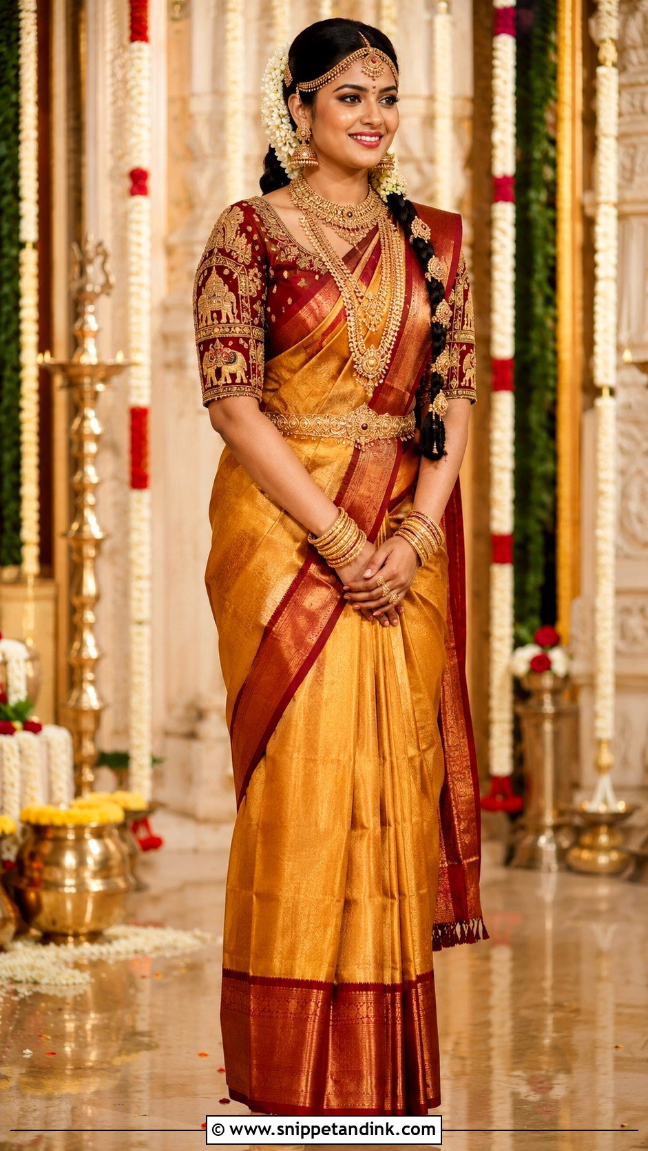 Temple Maggam Work Blouse With Kanjivaram Saree - Snippet and Ink - 20 Maggam Work Blouse Designs Bridal Indian Weddings