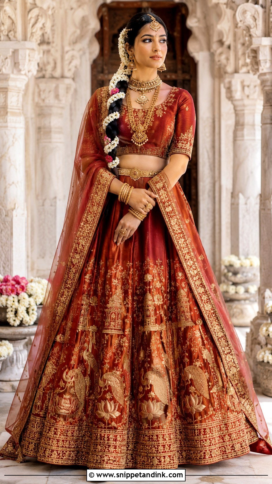 Temple Motif Bridal Lehenga - Snippet and Ink - 20 Bride Lahenga Design Ideas