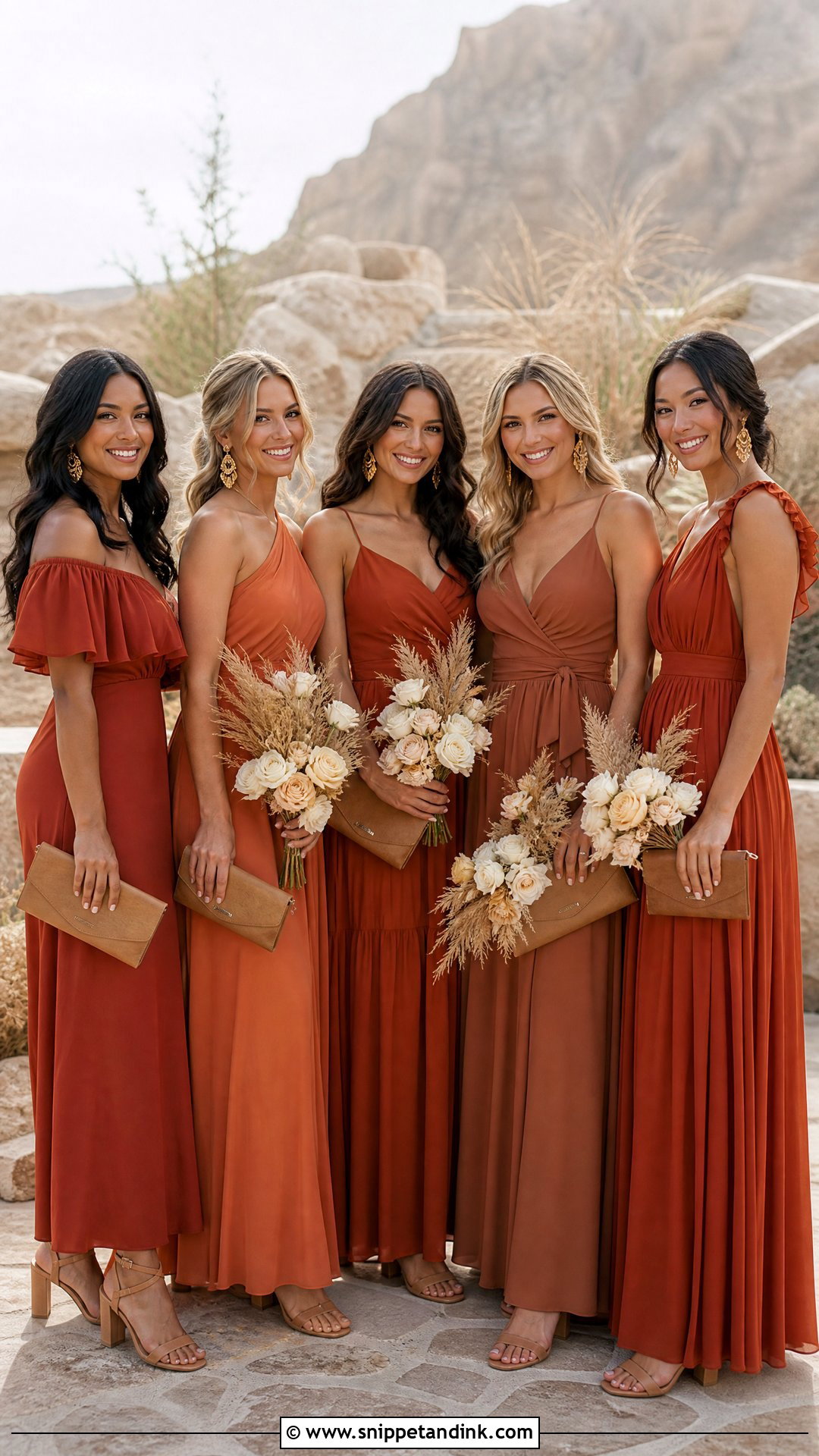 Terracotta And Rust Bridal Party Dresses - Snippet and Ink - 20 Bridal Party Dresses Color Schemes
