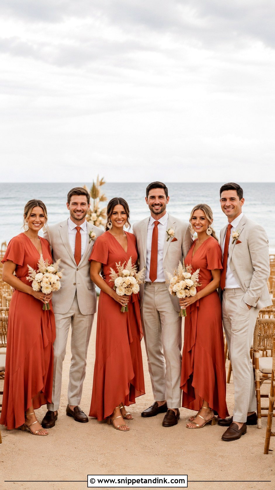 Terracotta Beach Wedding Party Attire - Snippet and Ink - 20 Beach Wedding Party Attire Ideas