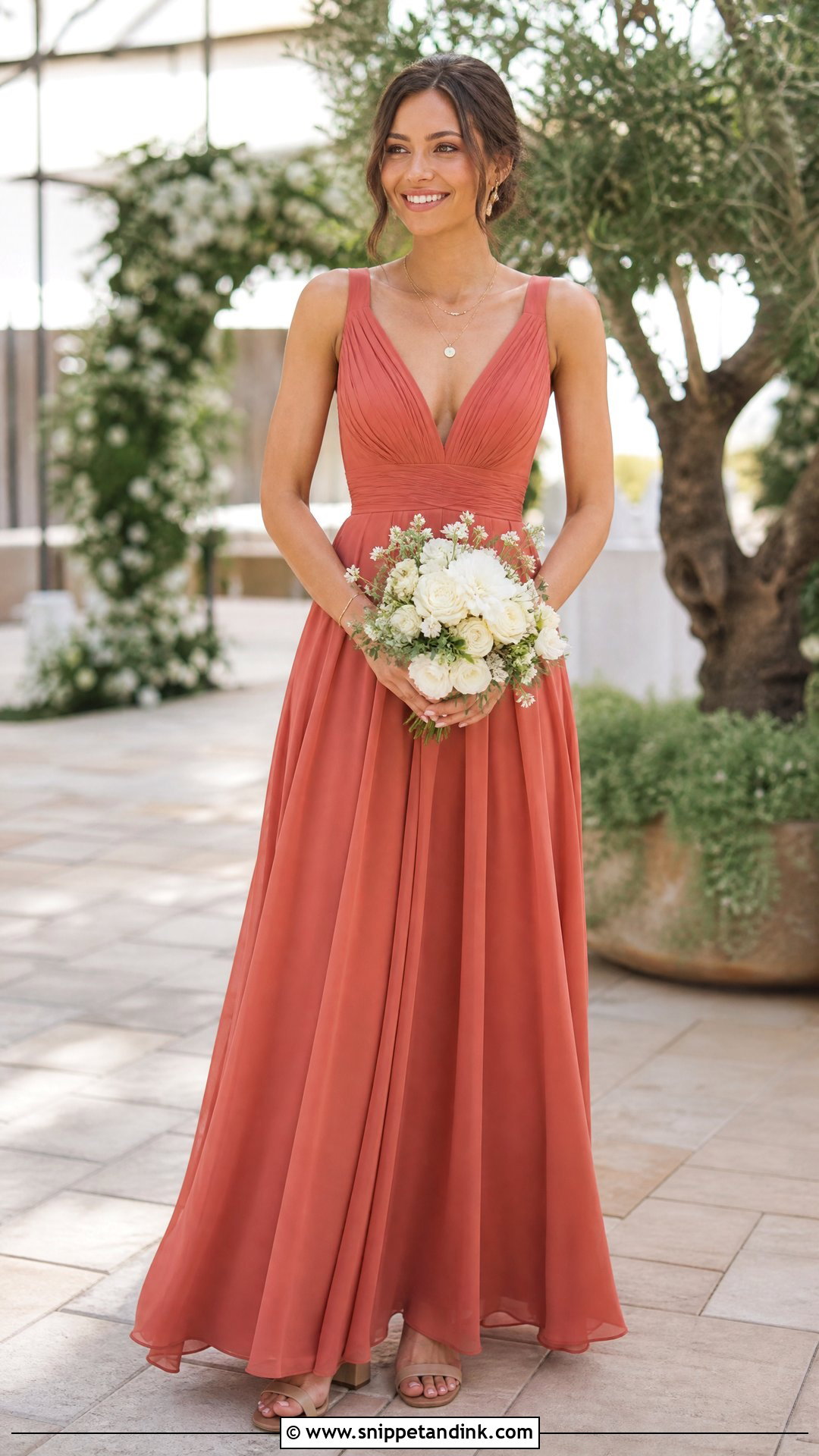 Terracotta Chiffon A Line Wedding Dress - Snippet and Ink - 20 Terracotta Wedding Dress Ideas