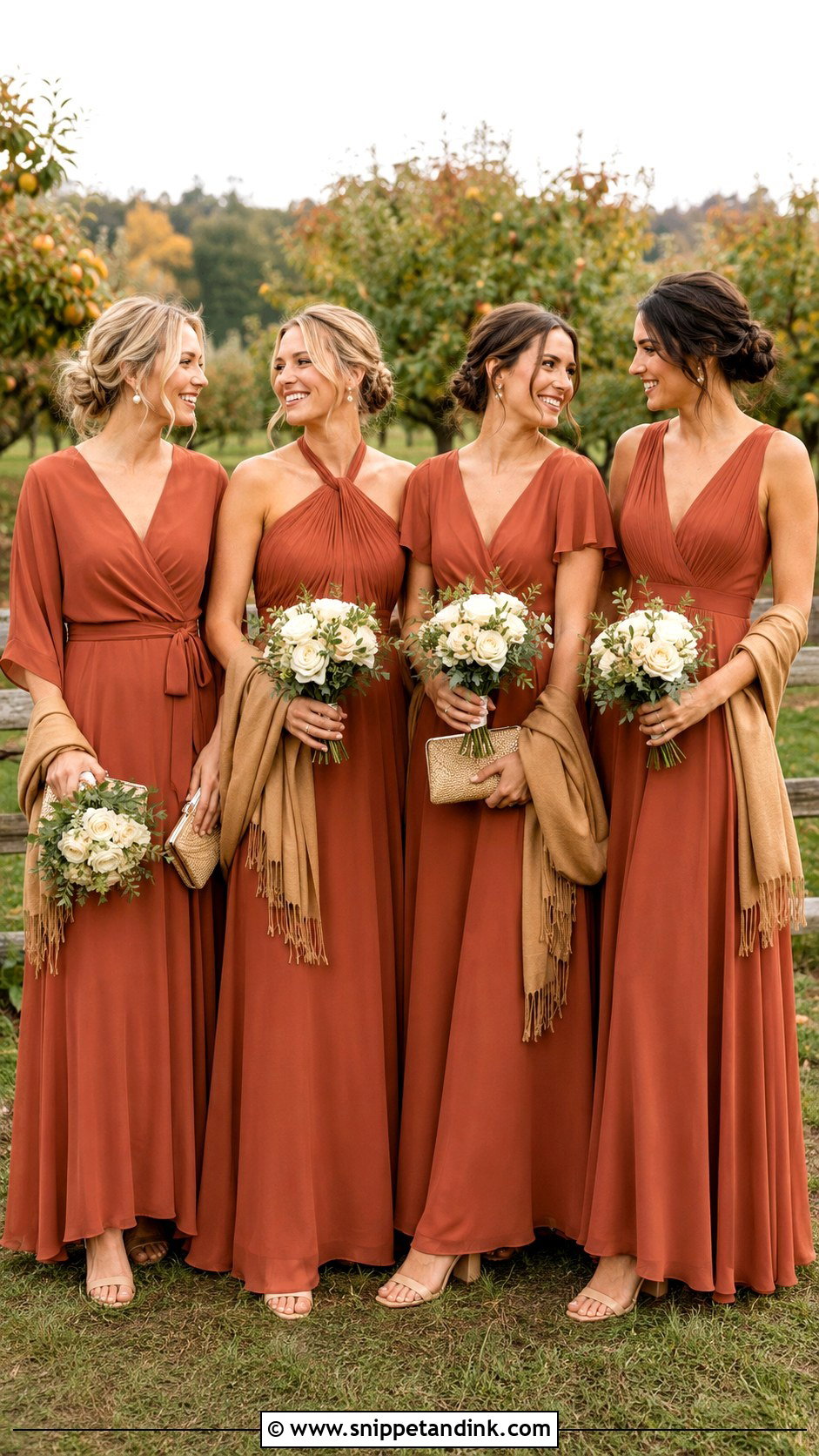 Terracotta Chiffon Bridal Party Attire - Snippet and Ink - 20 Fall Bridal Party Attire Ideas
