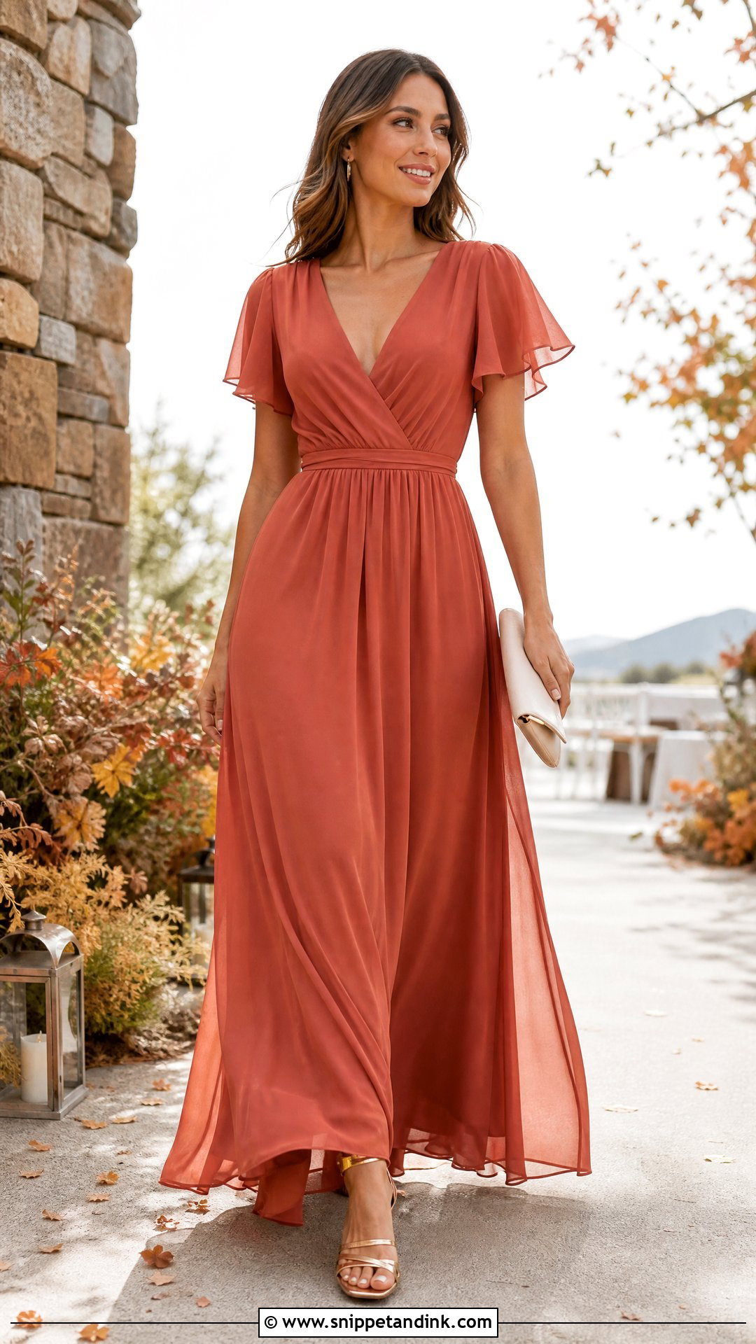 Terracotta Chiffon Fall Bridesmaid Gown - Snippet and Ink - 20 Fall Wedding Party Attire Ideas