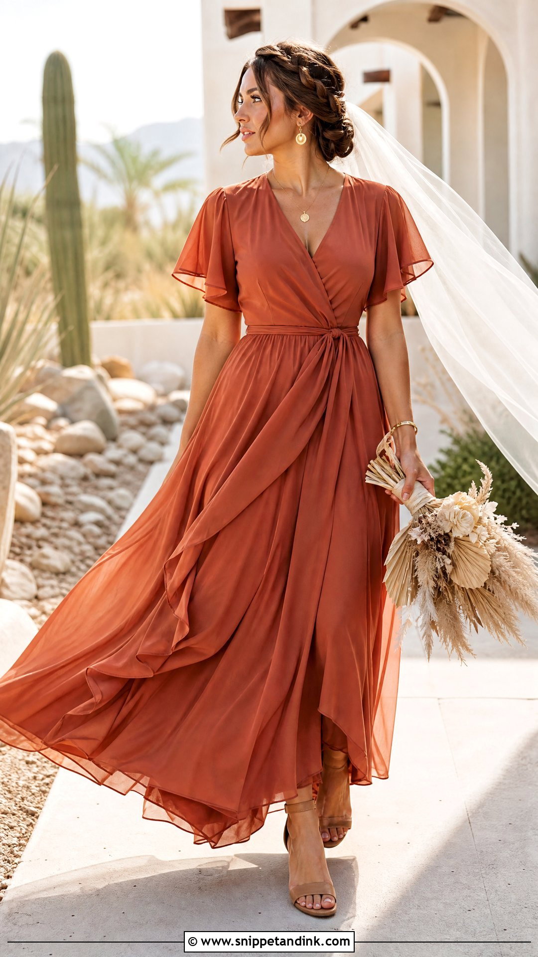 Terracotta Chiffon Wedding Dress - Snippet and Ink - 20 Orange Wedding Dresses
