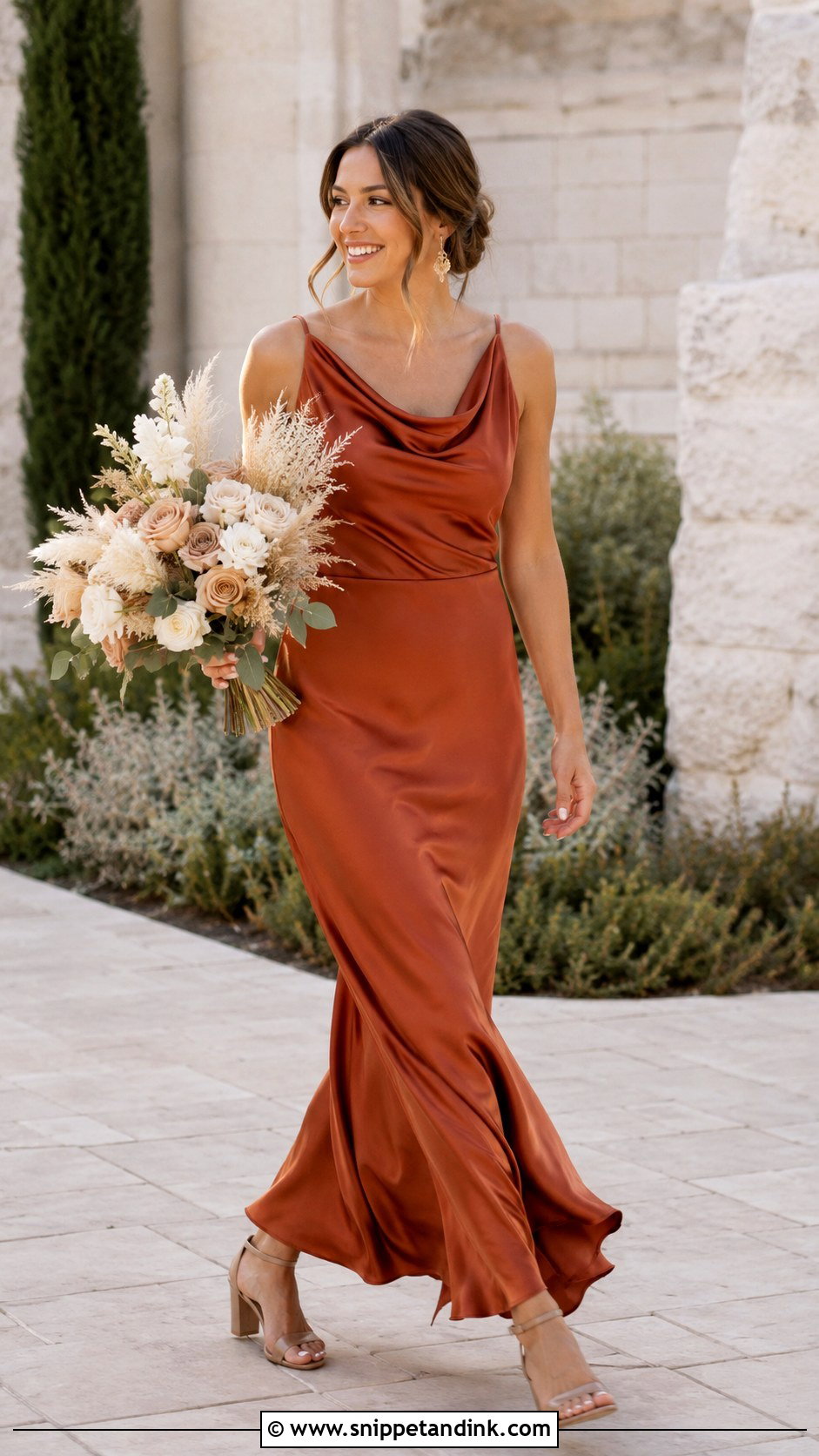 Terracotta Cowl Neck Wedding Entourage Gown - Snippet and Ink - 20 Wedding Entourage Gowns
