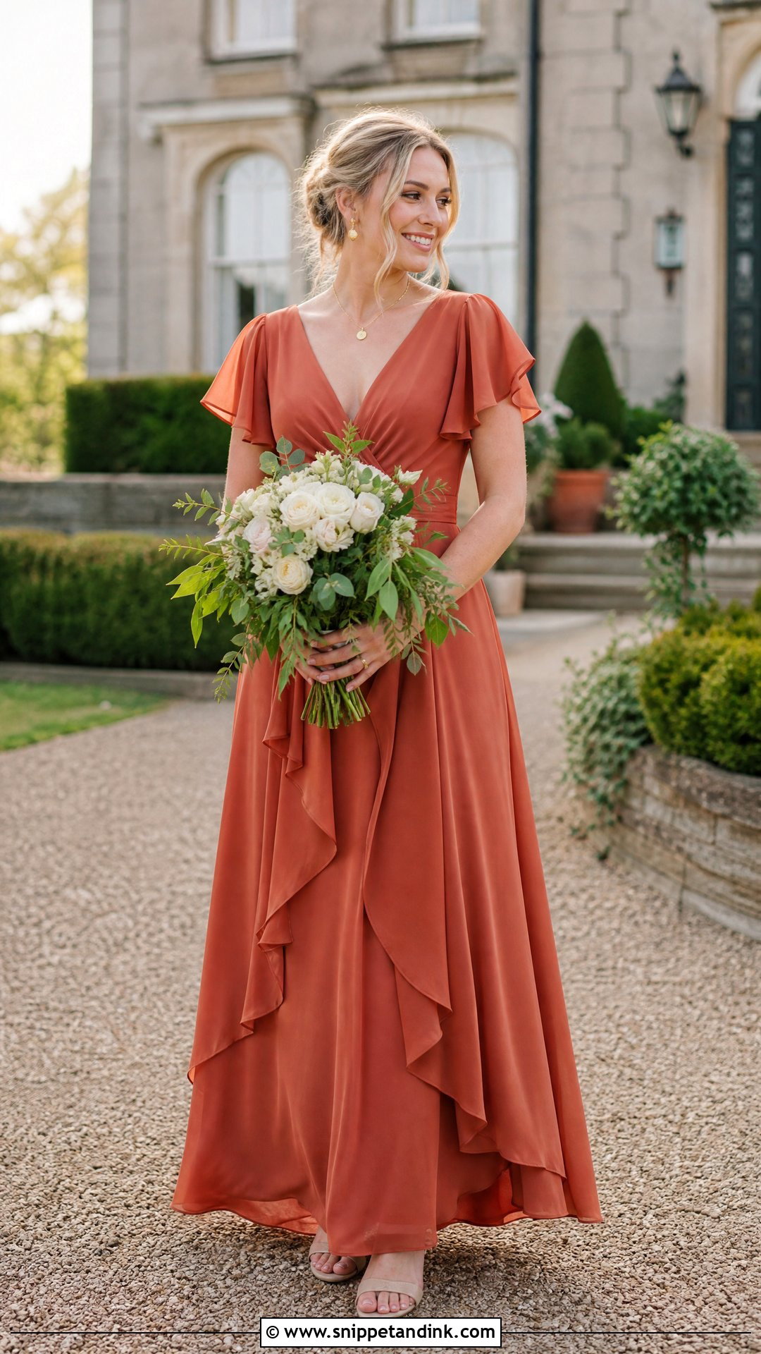 Terracotta Flutter Sleeve Wedding Dress - Snippet and Ink - 20 Terracotta Wedding Dress Ideas