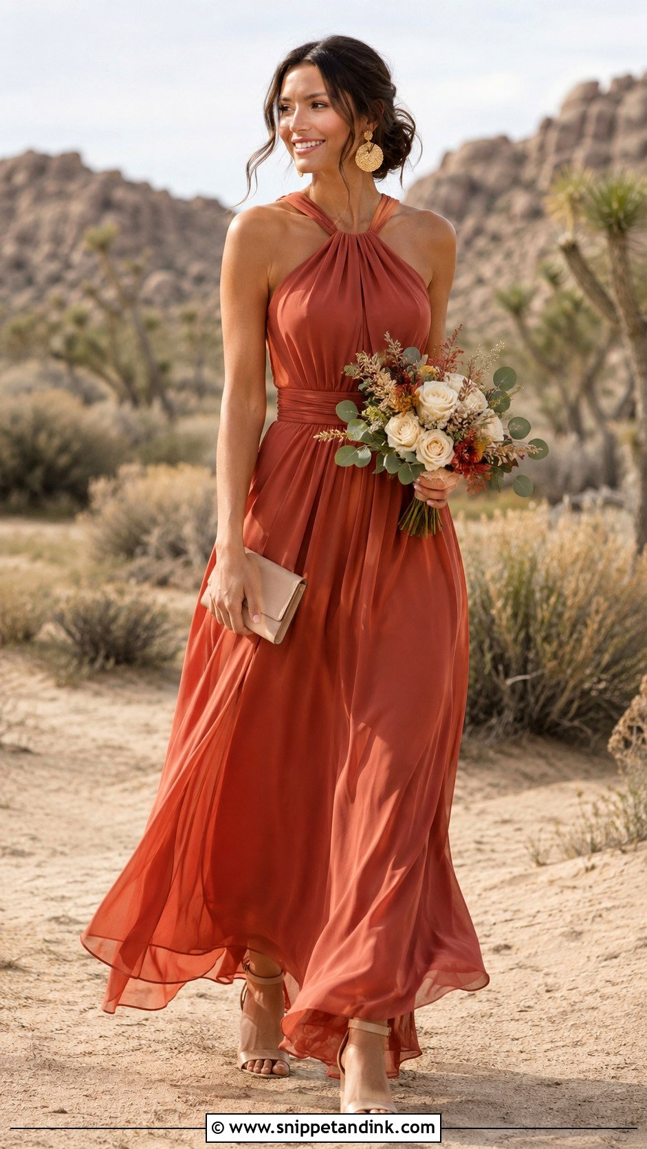 Terracotta Halter Bridesmaid Dress - Snippet and Ink - 20 Bride's Maid Dress Ideas