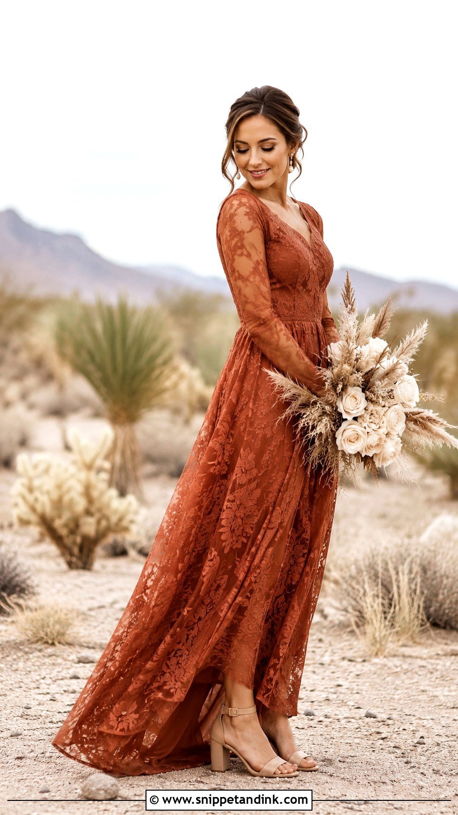 Terracotta Lace Wedding Dress - Snippet and Ink - 25 Orange Wedding Dress Ideas