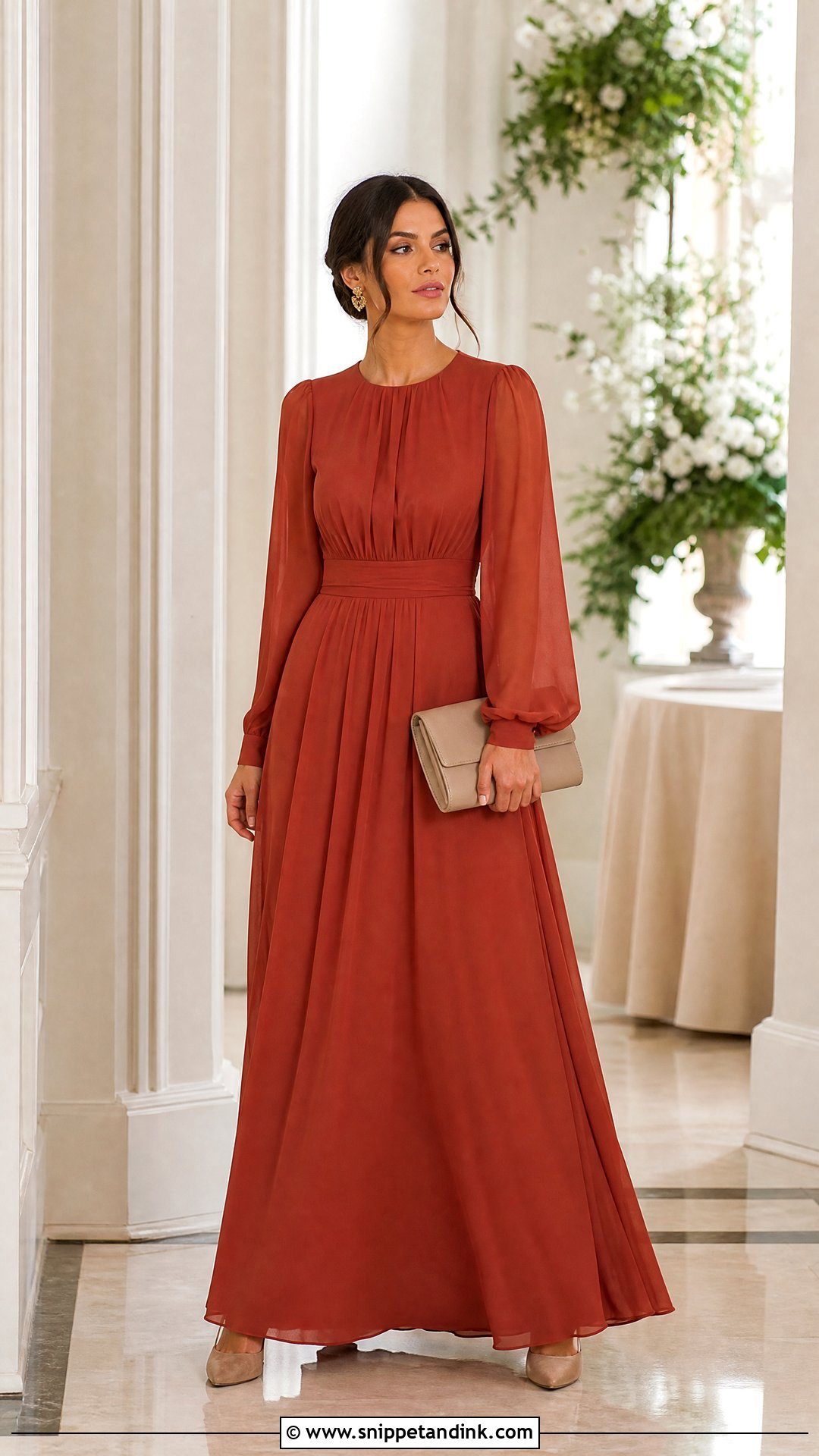 Terracotta Long Sleeve Wedding Dress - Snippet and Ink - 20 Terracotta Wedding Dress Ideas