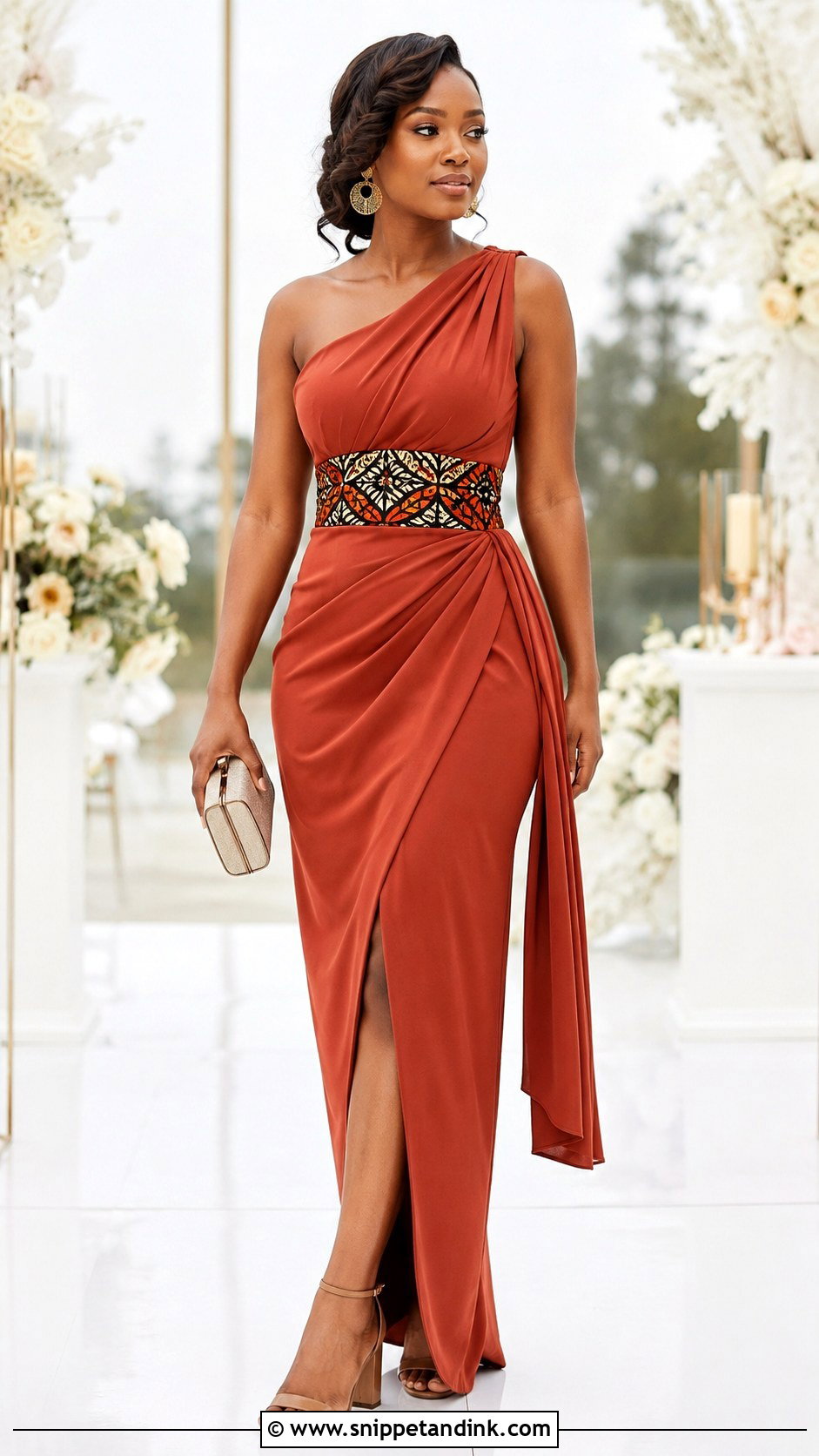 Terracotta One Shoulder Bridesmaid Dress - Snippet and Ink - 20 African Bridal Maids Dresses Style