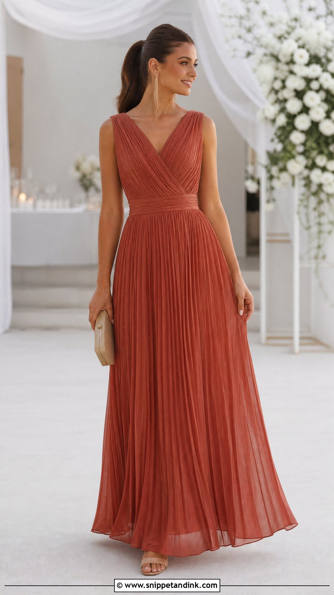 Terracotta Pleated Wedding Dress - Snippet and Ink - 20 Terracotta Wedding Dress Ideas
