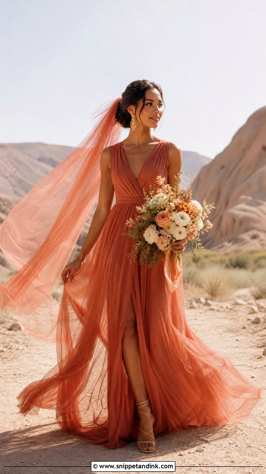 Terracotta Wedding Dress With Bronze Accessories - Snippet and Ink - 20 Nontraditional Wedding Dress Color Ideas