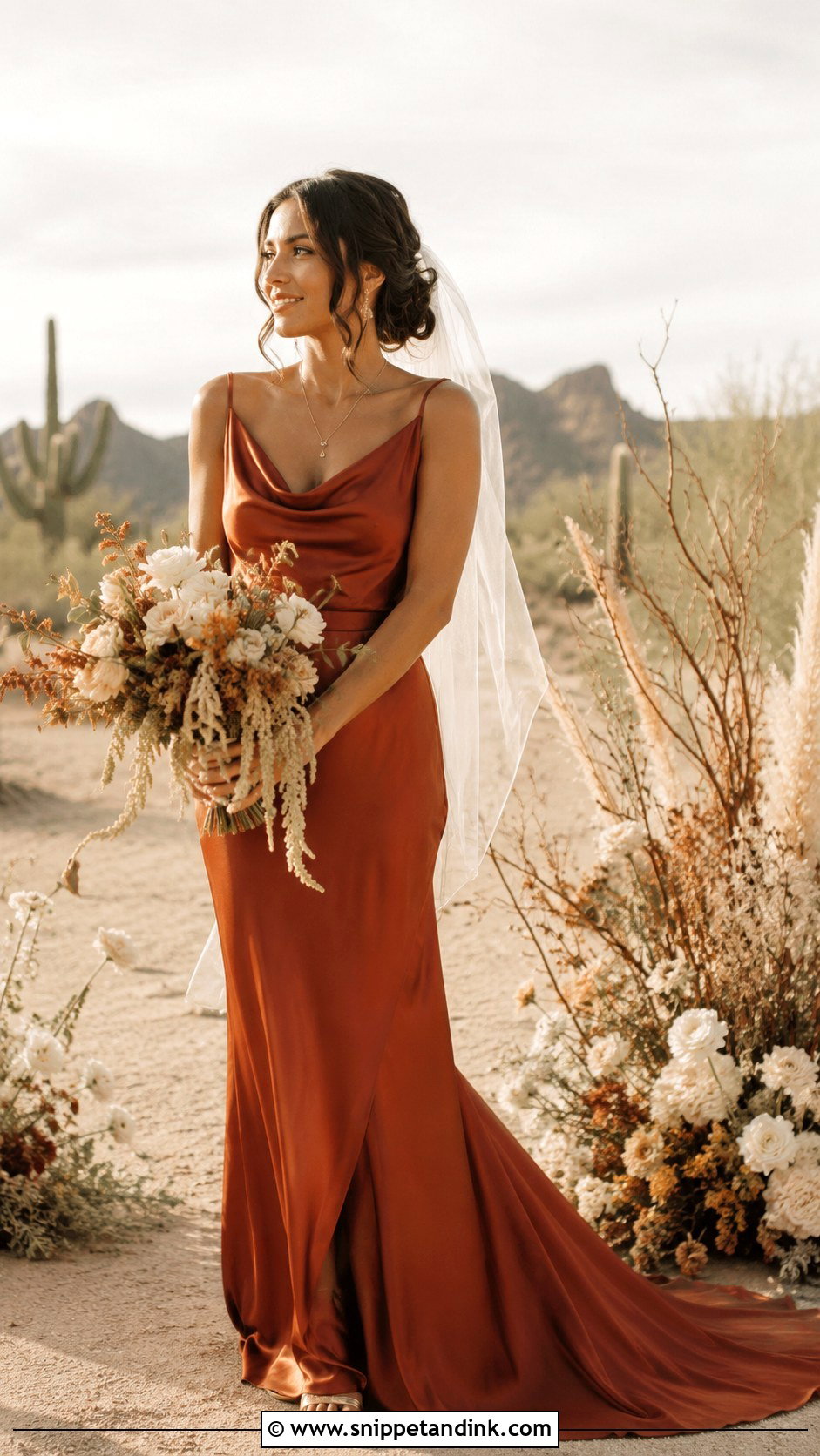 Terracotta Wedding Dress With Gold Sandals - Snippet and Ink - 25 Wedding Dresses with Color