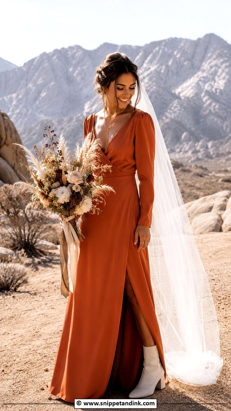 Terracotta Wedding Dress With Ivory Boots - Snippet and Ink - 30 Colorful Wedding Dress Ideas