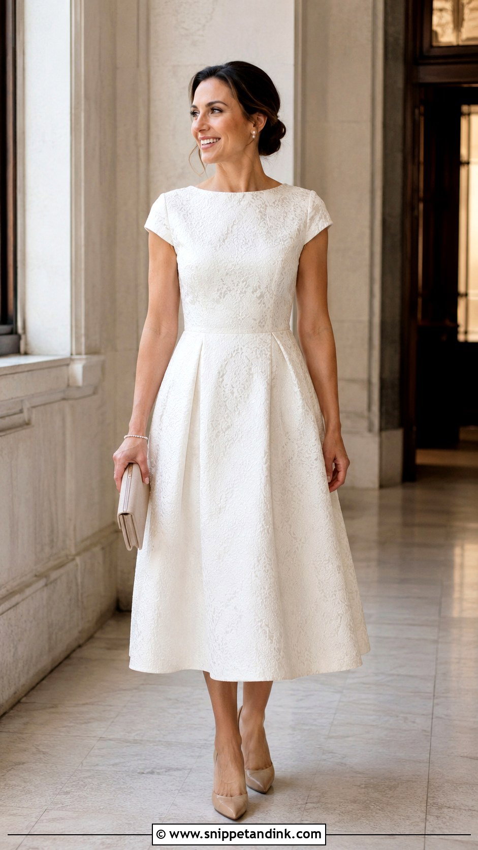 Textured Midi Civil Wedding Dress With Nude Heels - Snippet and Ink - 25 Civil Wedding Dress Simple Midi Ideas