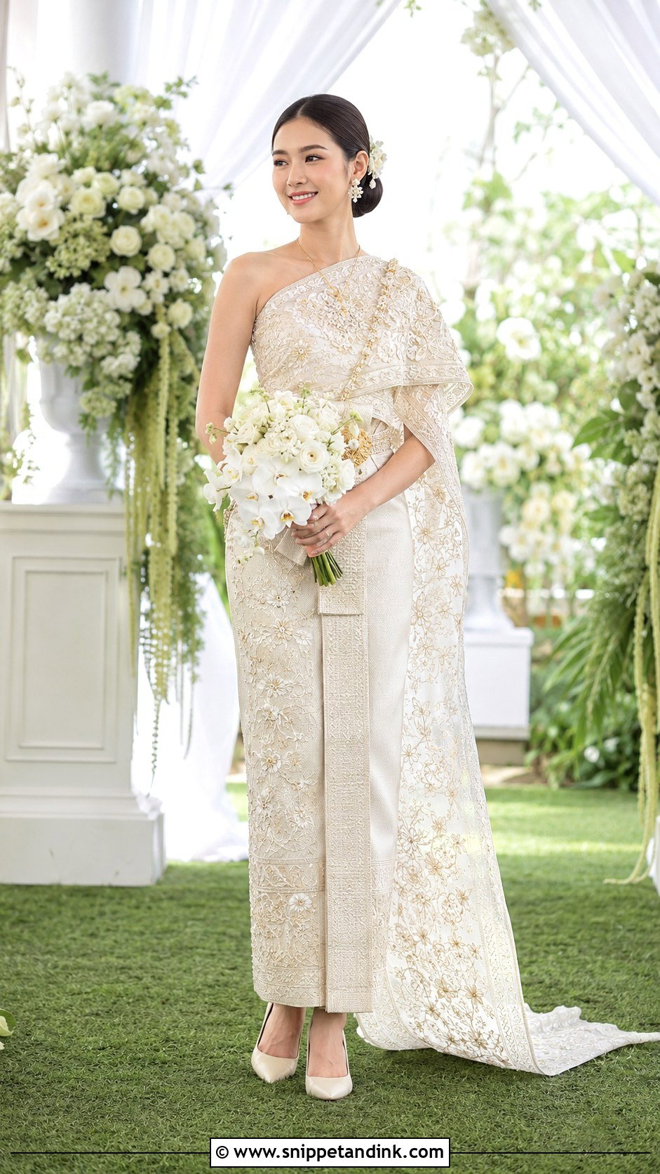 Thai Wedding Dress With Floral Embroidery - Snippet and Ink - 20 Modern Thai Wedding Dress Ideas
