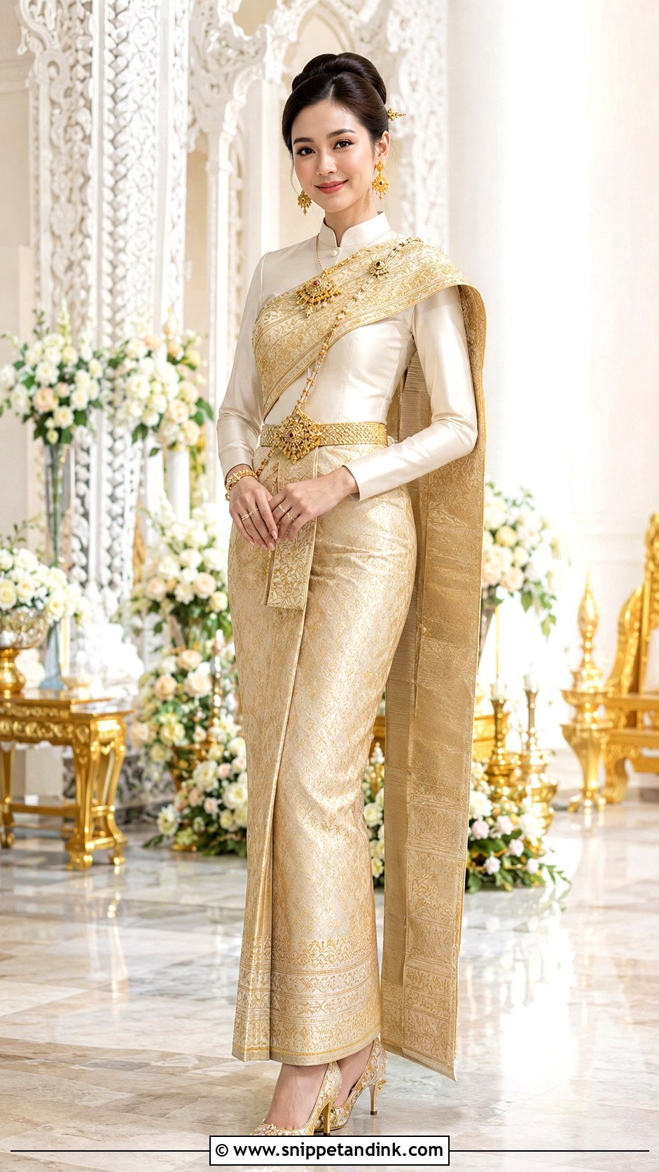 Thai Wedding Dress With Gold Sabai - Snippet and Ink - 25 Thai Wedding Dress Ideas