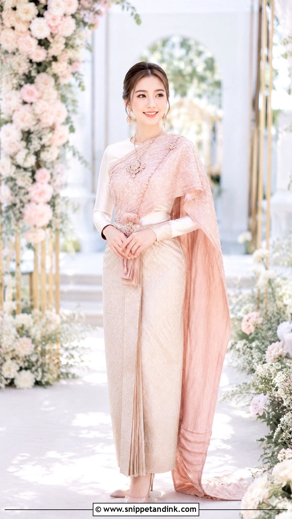 Thai Wedding Dress With Pink Sabai - Snippet and Ink - 25 Thai Wedding Dress Ideas