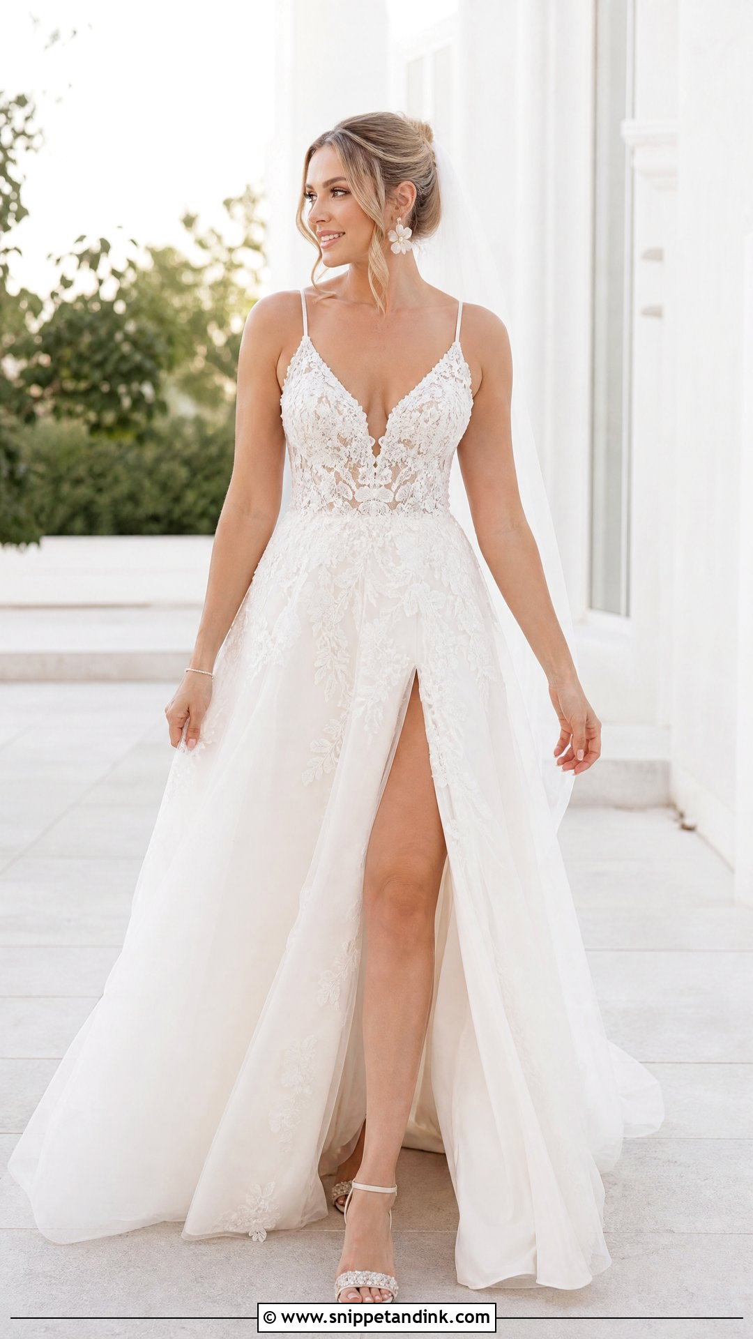Thigh High Slit Lace Wedding Dress - Snippet and Ink - 25 Revealing Wedding Dress Ideas