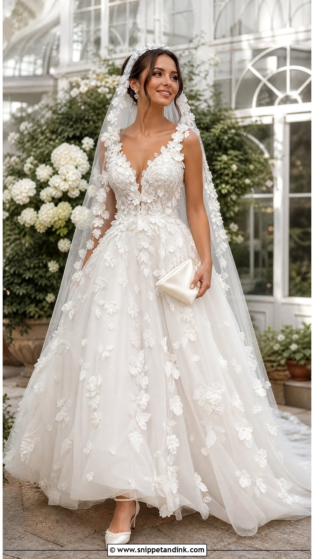 Three Dimensional Floral Wedding Dress With Floral Veil - Snippet and Ink - 20 Most Expensive Wedding Dress Ideas
