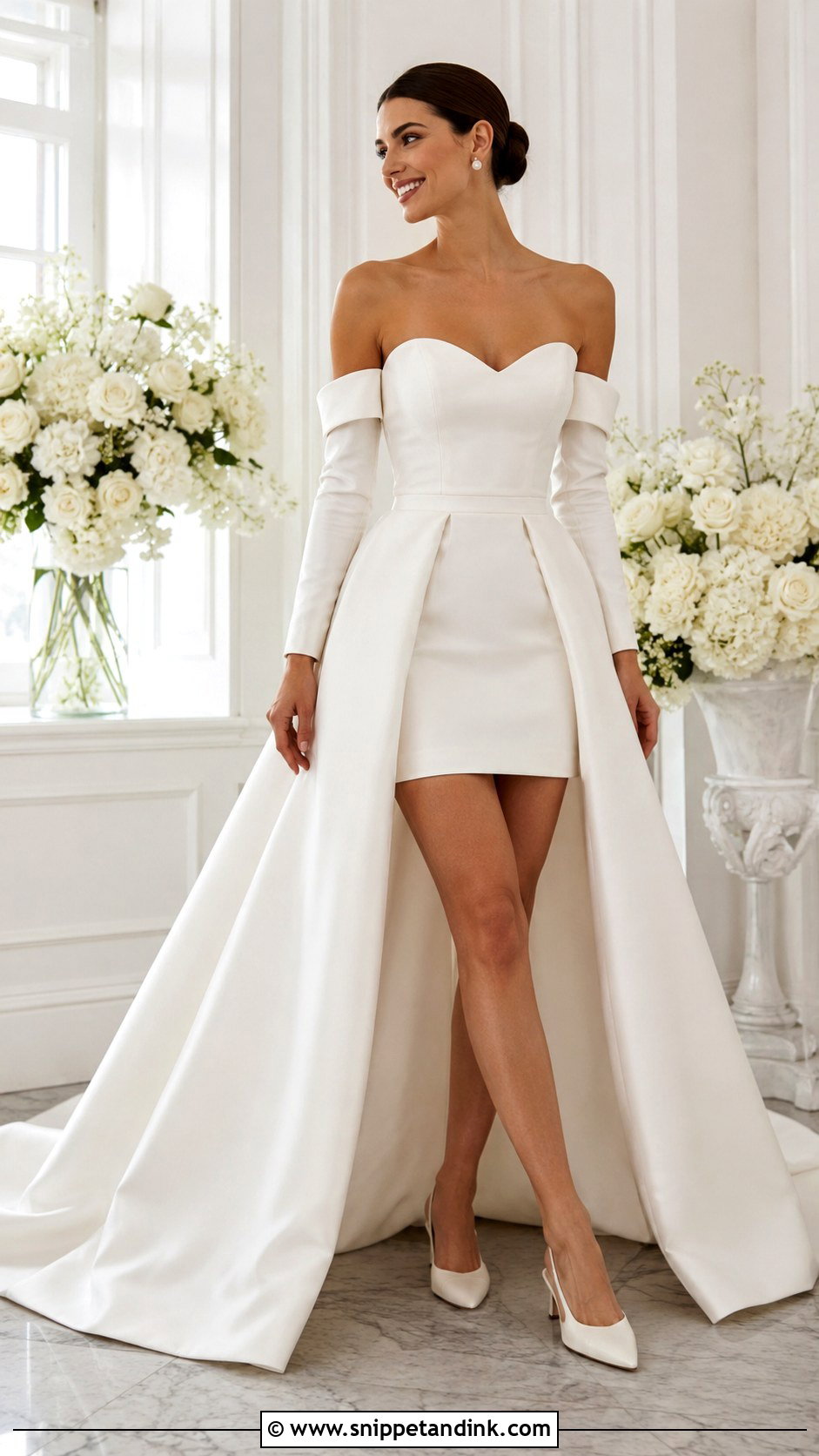 Three In One Convertible Wedding Dress With Sleeves And Overskirt - Snippet and Ink - 20 Convertible Wedding Dress Long to Short Ideas