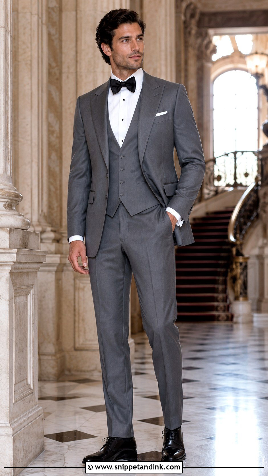 Three Piece Gray Tuxedo With Matching Vest - Snippet and Ink - 20 Gray Tuxedo Wedding Ideas