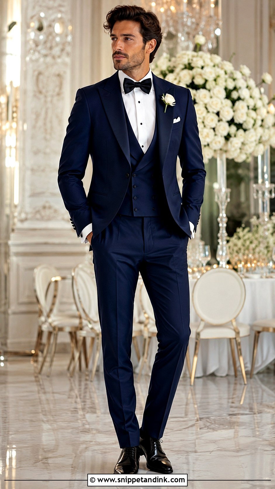 Three Piece Navy Tuxedo - Snippet and Ink - 20 Navy Tuxedo Wedding Ideas