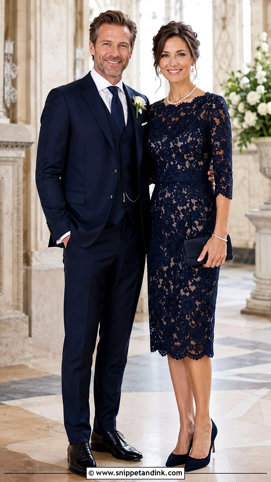 Three Piece Suit And Lace Midi Dress - Snippet and Ink - 20 Couple Suit and Dress Ideas