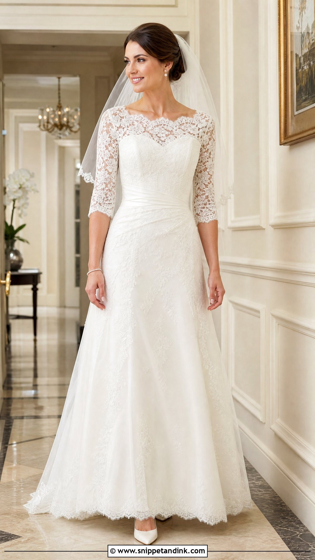 Three Quarter Lace Sleeve Wedding Dress - Snippet and Ink - 20 Wedding Dresses with Lace Sleeves