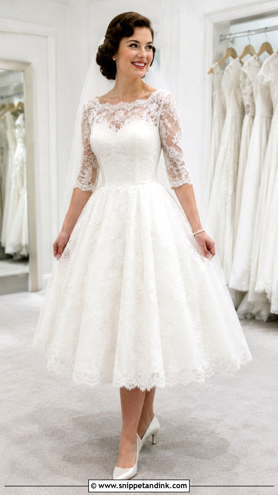 Three Quarter Sleeve 50s Wedding Dress - Snippet and Ink - 30 50s Wedding Dress Ideas