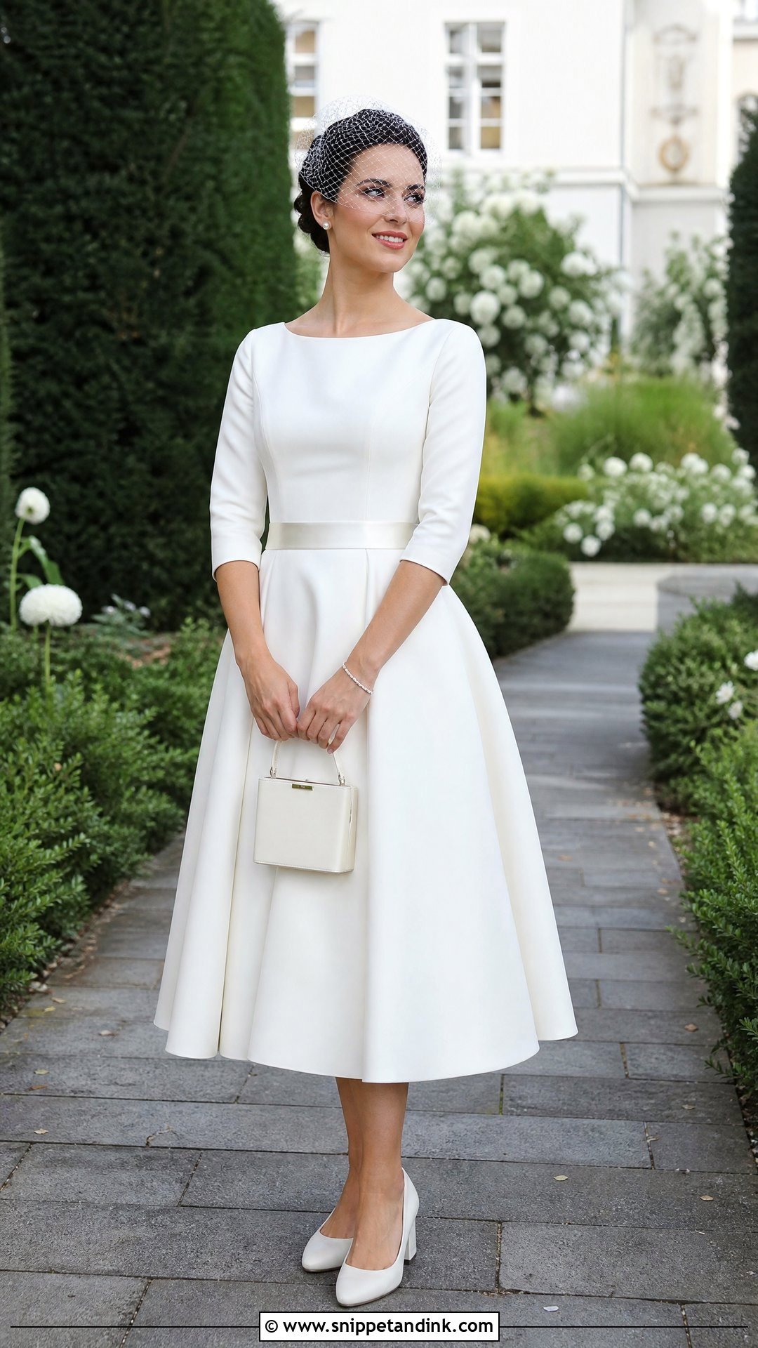 Three Quarter Sleeve A Line Tea Length Wedding Dress - Snippet and Ink - 20 Tea Length Wedding Dress with Sleeves