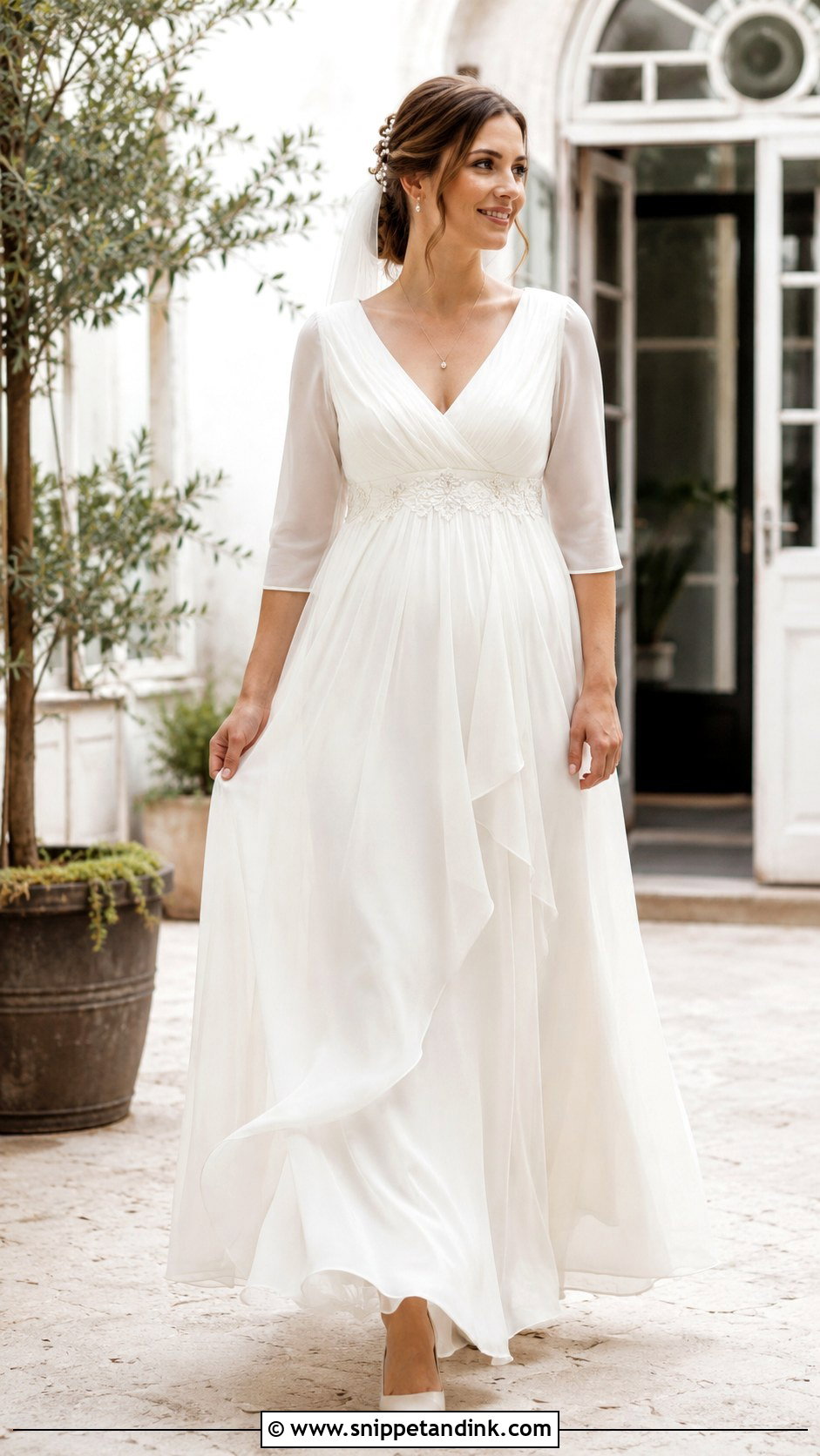 Three Quarter Sleeve Chiffon Christian Bridal Dress - Snippet and Ink - 20 Christian Bridal Dress Ideas