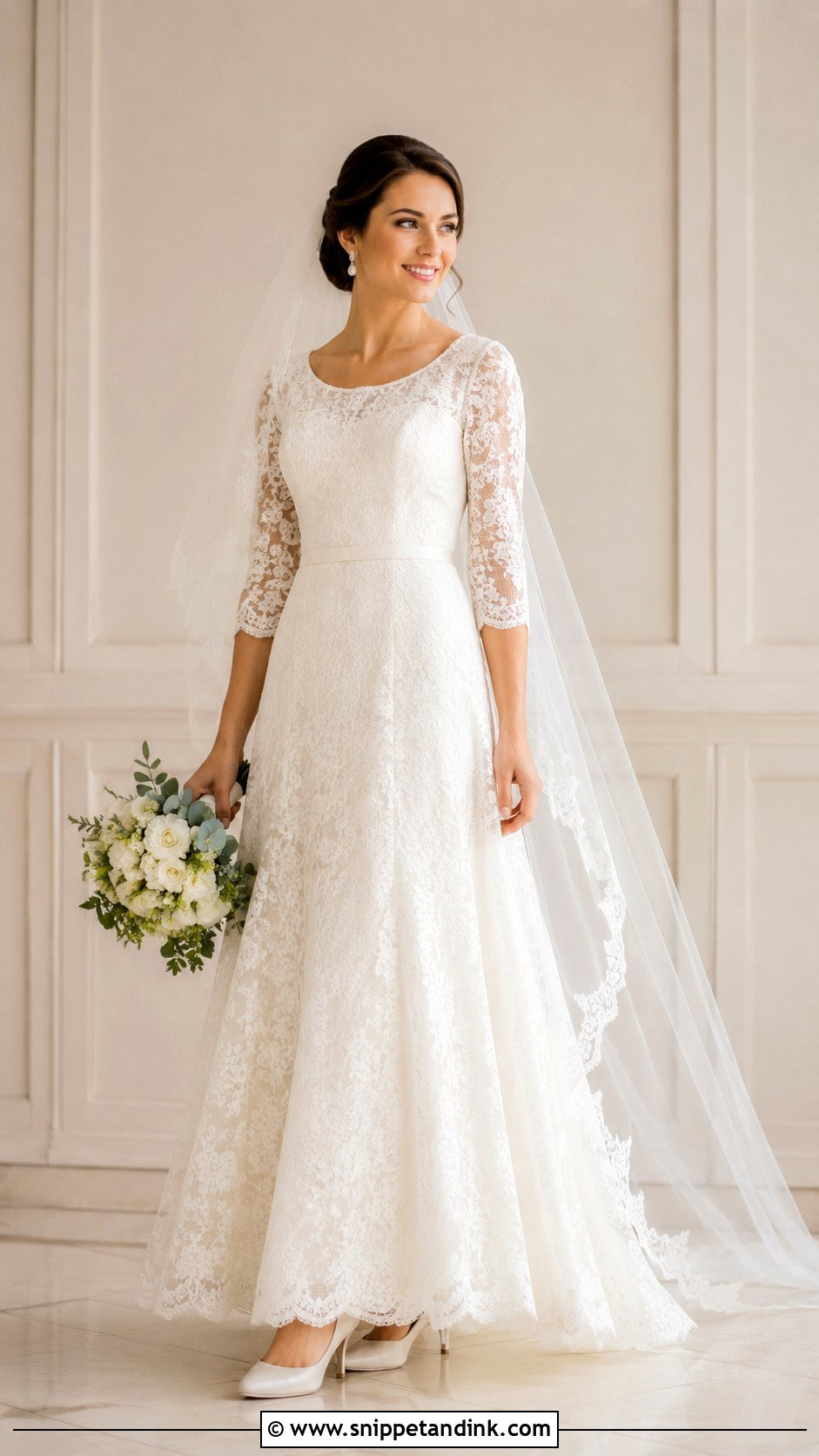 Three Quarter Sleeve Christian Bridal Gown - Snippet and Ink - 30 Christian Bridal Gown Ideas