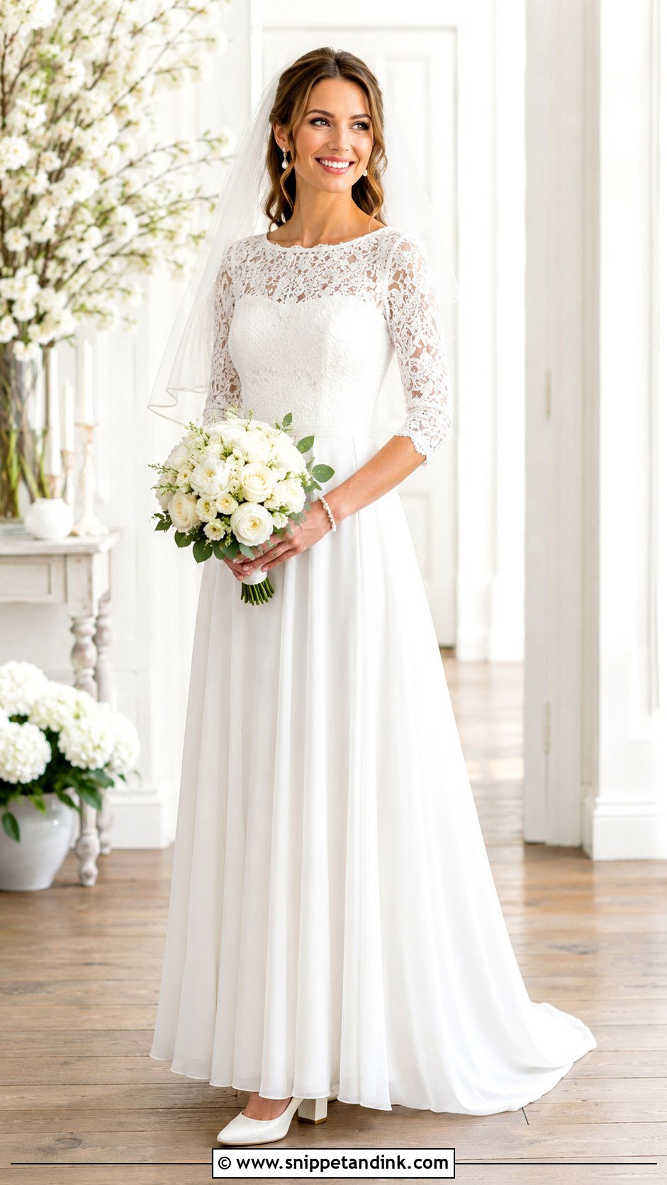 Three Quarter Sleeve Christian Wedding Gown - Snippet and Ink - 20 Christian Gowns Wedding Dresses