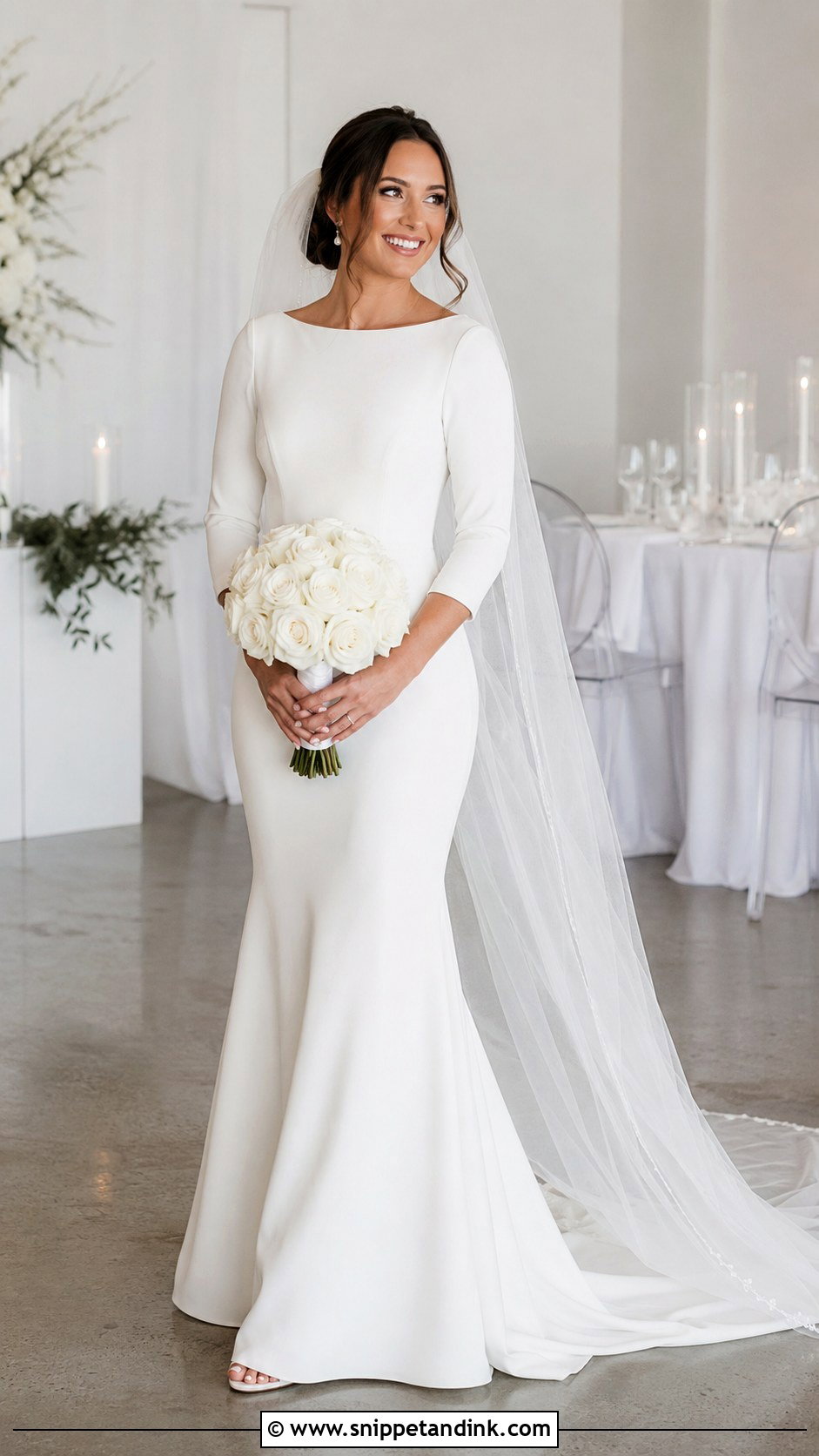 Three Quarter Sleeve Fit And Flare Wedding Dress - Snippet and Ink - 20 Modest Simple Wedding Dress Ideas