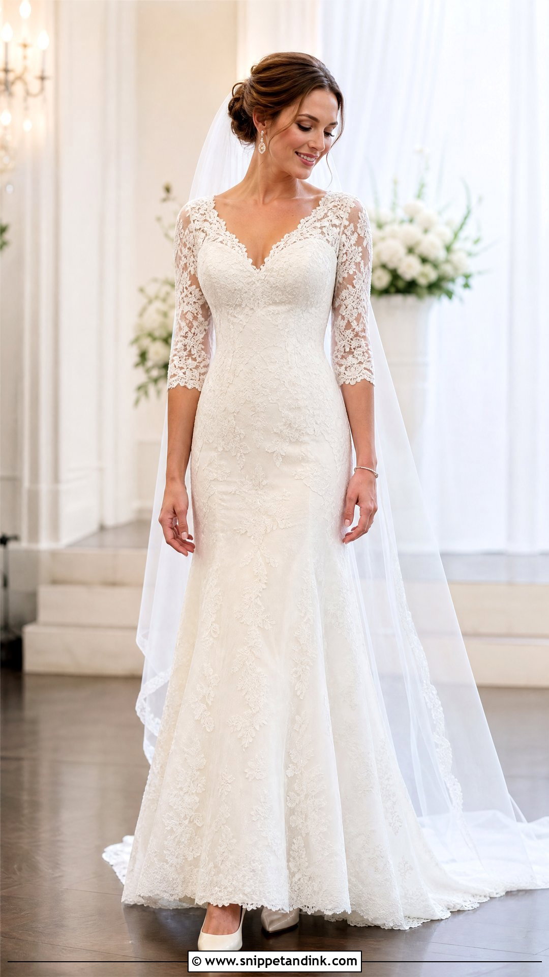 Three Quarter Sleeve Fit And Flare Wedding Dress - Snippet and Ink - 20 Unique Wedding Dresses with Sleeves